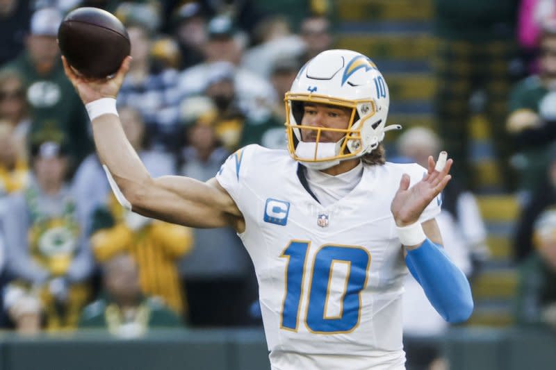 Los Angeles Chargers quarterback Justin Herbert was the subject of off-season trade inquiries. FIle Photo by Tannen Maury/UPI