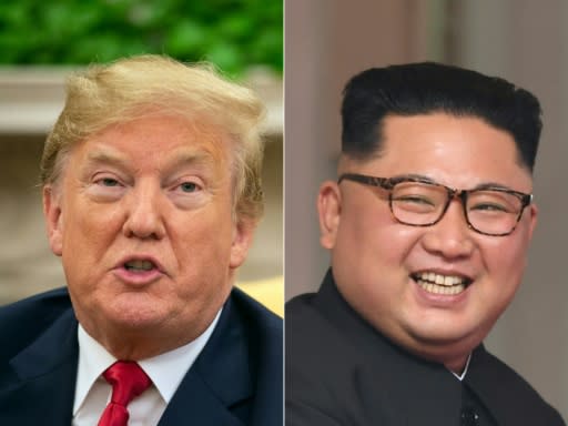 US President Donald Trump points to progress in defusing tension with North Korea since his summit with Kim Jong-un, right, but a new study says it maintains at least 13 undeclared missile bases