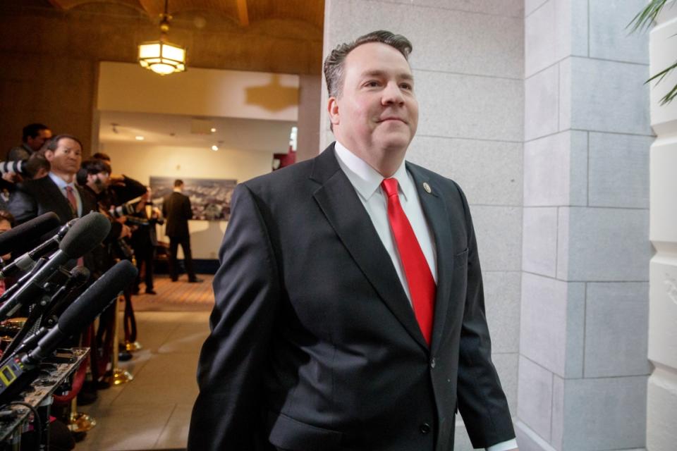 Rep. Alex Mooney (R-W. Va.) arrives for the meeting with President Donald Trump at the Capitol in March 2017.