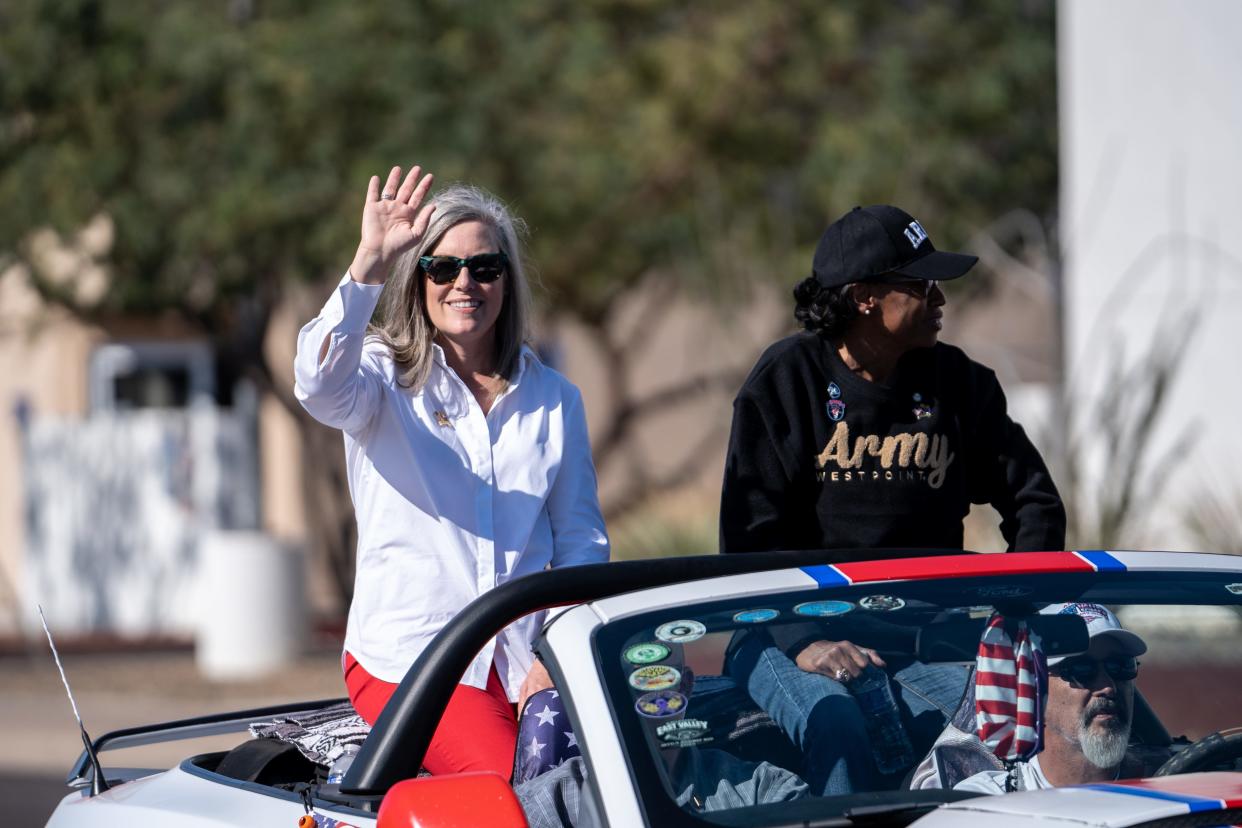 Arizona Gov. Katie Hobbs attends the Veteranâ€™s Day Parade in Phoenix on November 11, 2023.