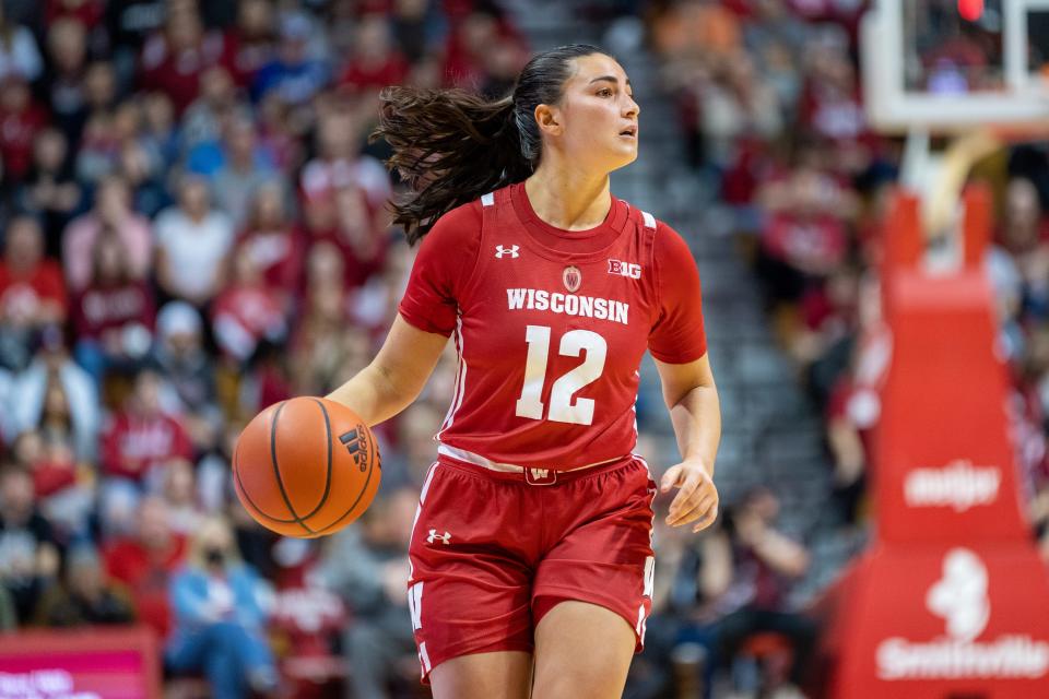Former Holy Cross star Avery LaBarbera faced Iowa All-American Caitlin Clark while playing for Wisconsin in the Big Ten last season.