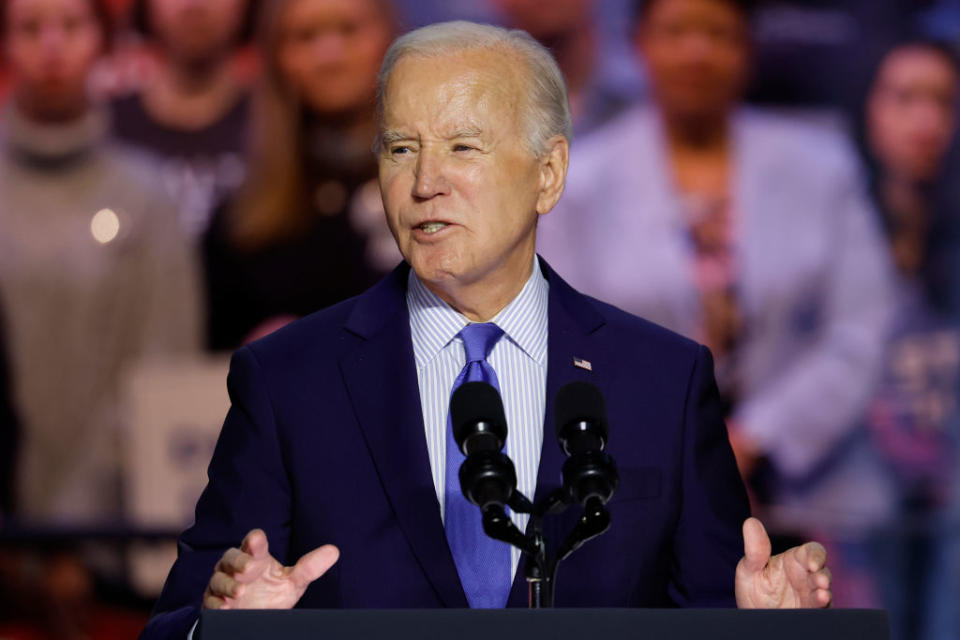 President Joe Biden speaks at a campaign rally at George Mason University on January 23, 2024 in Manassas, Virginia. (Photo by Anna Moneymaker/Getty Images)