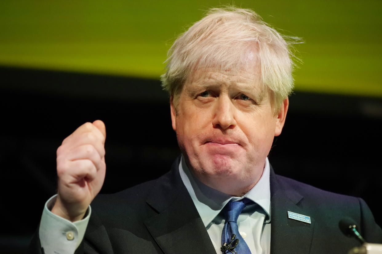 Prime Minister Boris Johnson makes a speech at the Convention of the North at the Magna Centre in Rotherham.