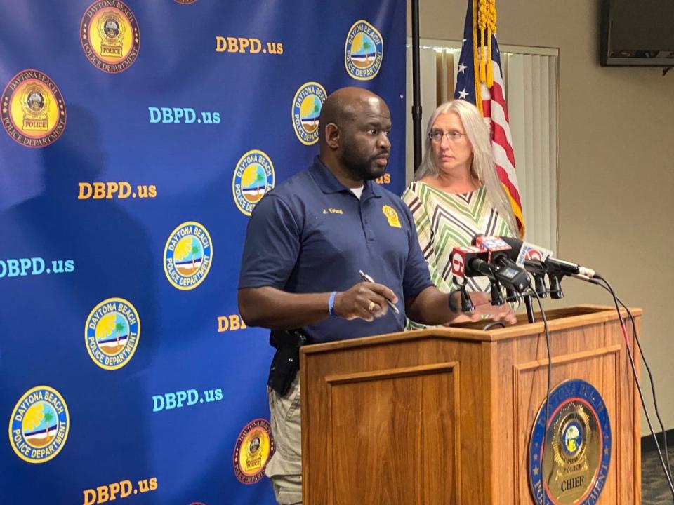 Daytona Beach Police Chief Jakari Young at a press conference on Wednesday, June 29, 2022, announcing the arrest of Jakari Webb in the fatal shooting of Telan Mann.