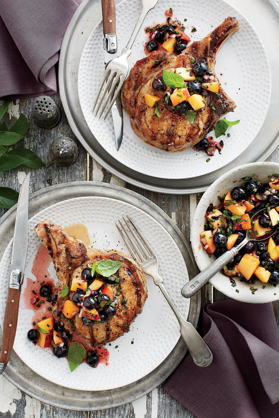 Grilled Pork Chops with Blueberry-Peach Salsa