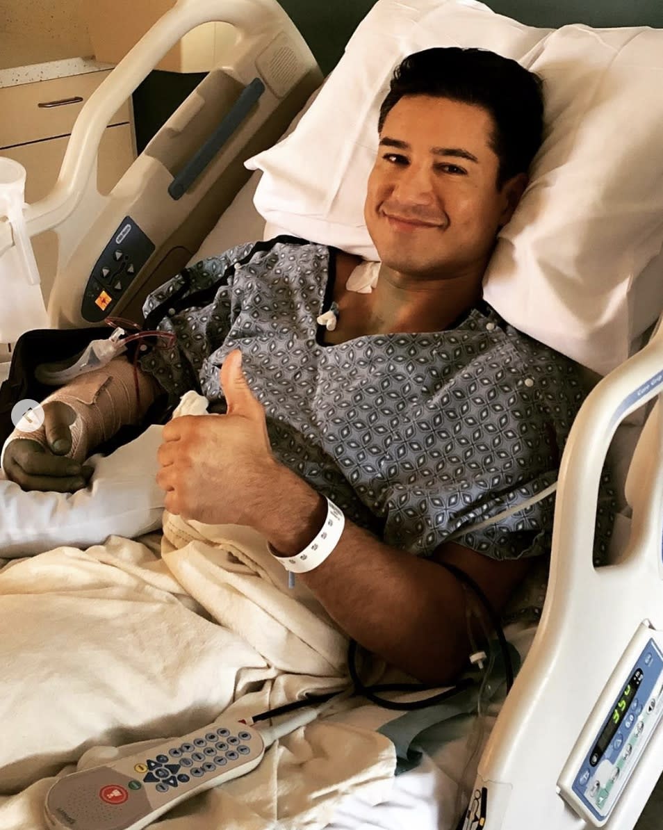 "Saved By The Bell" alum Mario Lopez underwent surgery for a torn bicep on Sept. 18, 2019. "Evidently, I'm not 25yrs old anymore..." Lopez wrote. "Tore my biceps sparring. Might have to take it down a notch. Surgery was a success."