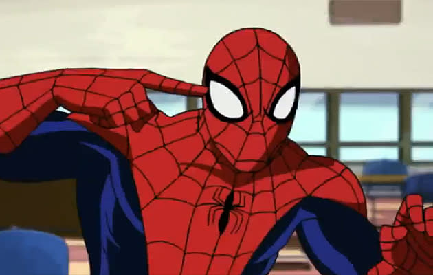 <b>Ultimate Spider-Man</b><br><br> The latest TV series ‘Ultimate Spider-Man’ that’s currently airing sees a full return to a traditional looking superhero. (Credit: Marvel) <br><br><b>[Related video: <a href="http://uk.movies.yahoo.com/blogs/editors/exclusive-total-recall-trailer-083206999.html" data-ylk="slk:Watch the new ‘Total Recall’ trailer;elm:context_link;itc:0;sec:content-canvas;outcm:mb_qualified_link;_E:mb_qualified_link;ct:story;" class="link  yahoo-link">Watch the new ‘Total Recall’ trailer</a> ]</b>