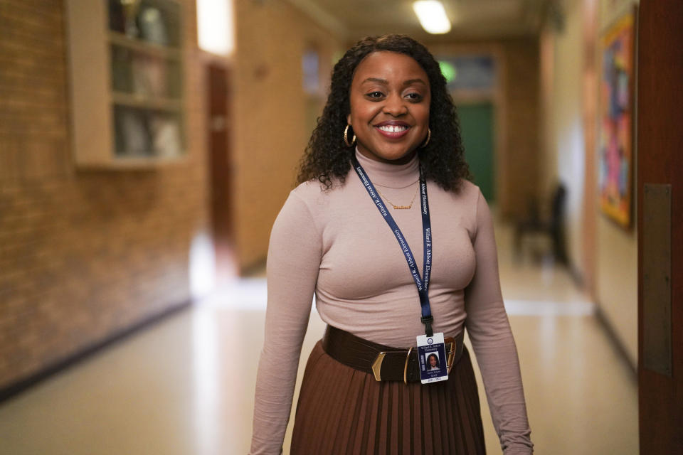 This image released by ABC shows Quinta Brunson in a scene from "Abbott Elementary." (Ser Baffo/ABC via AP)