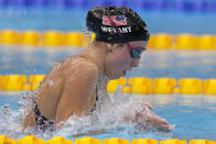Emma Weyant, of United States, swims in the final of the women's 400-meter Individual medley at the 2020 Summer Olympics, Sunday, July 25, 2021, in Tokyo, Japan. (AP Photo/Martin Meissner)