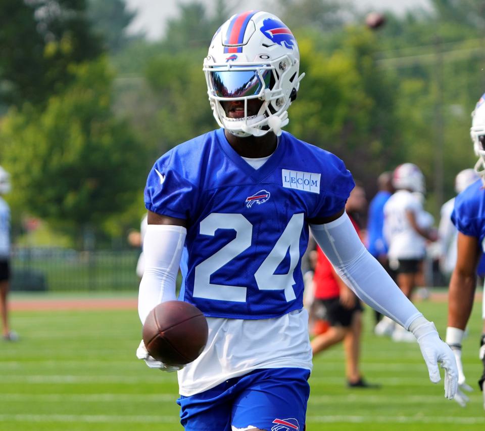  Bills cornerback <a class="link " href="https://sports.yahoo.com/nfl/players/33978" data-i13n="sec:content-canvas;subsec:anchor_text;elm:context_link" data-ylk="slk:Kaiir Elam;sec:content-canvas;subsec:anchor_text;elm:context_link;itc:0">Kaiir Elam</a> (24) Credit: Gregory Fisher-USA TODAY Sports