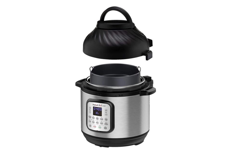 Black and silver pressure cooker