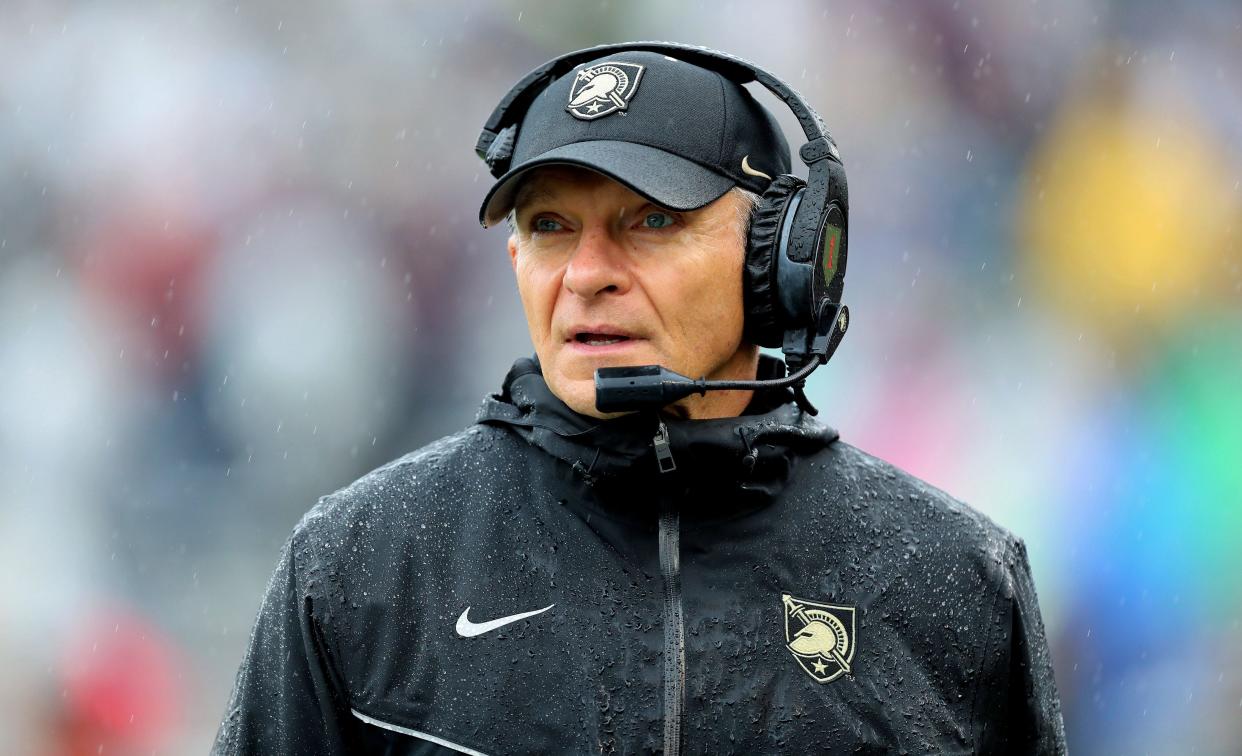 Army head coach Jeff Monken watches his team take on Boston College during the first half at Michie Stadium.