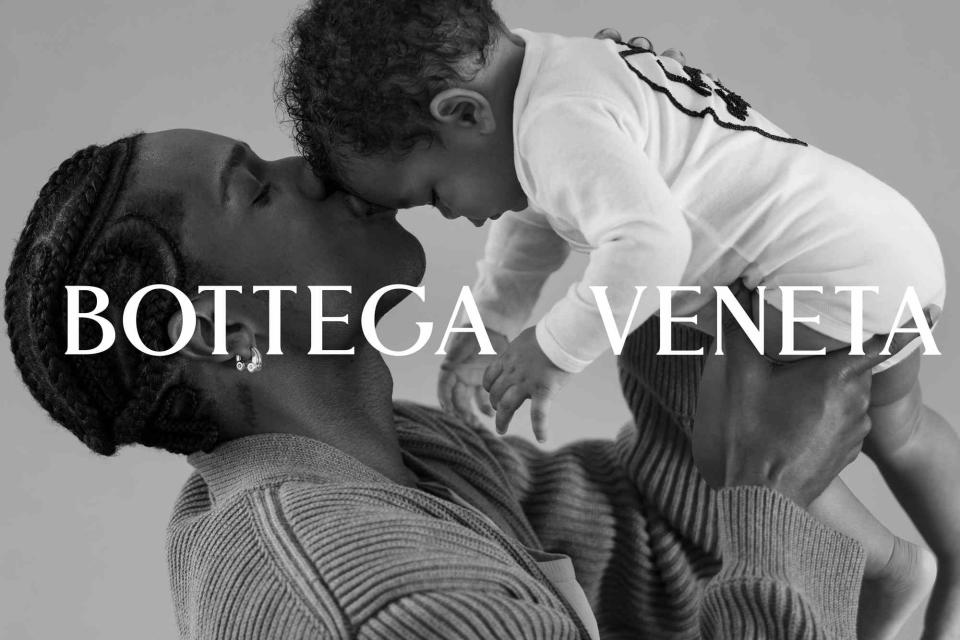 <p>Carrie Mae Weems/Bottega Veneta</p> ASAP Rocky with son Riot Rose