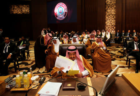 Saudi Arabia's King Salman bin Abdulaziz Al Saud attends the 28th Ordinary Summit of the Arab League at the Dead Sea, Jordan March 29, 2017. REUTERS/Mohammad Hamed