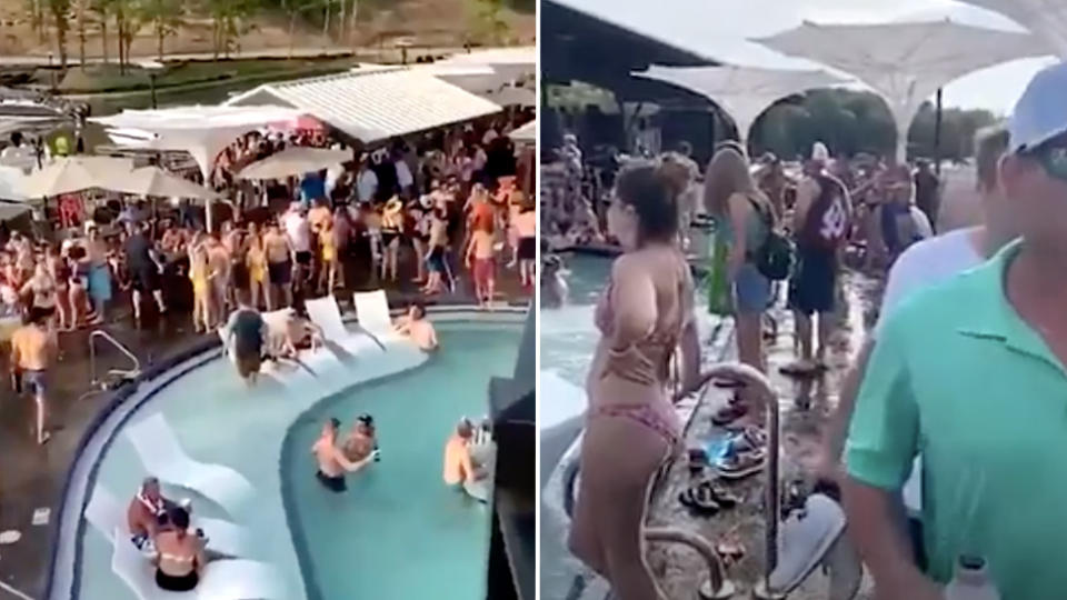 Pictured is the large crowd at the pool party at Backwater Jacks Bar & Grill at Osage Beach in Missouri. Source: KMOV-TV