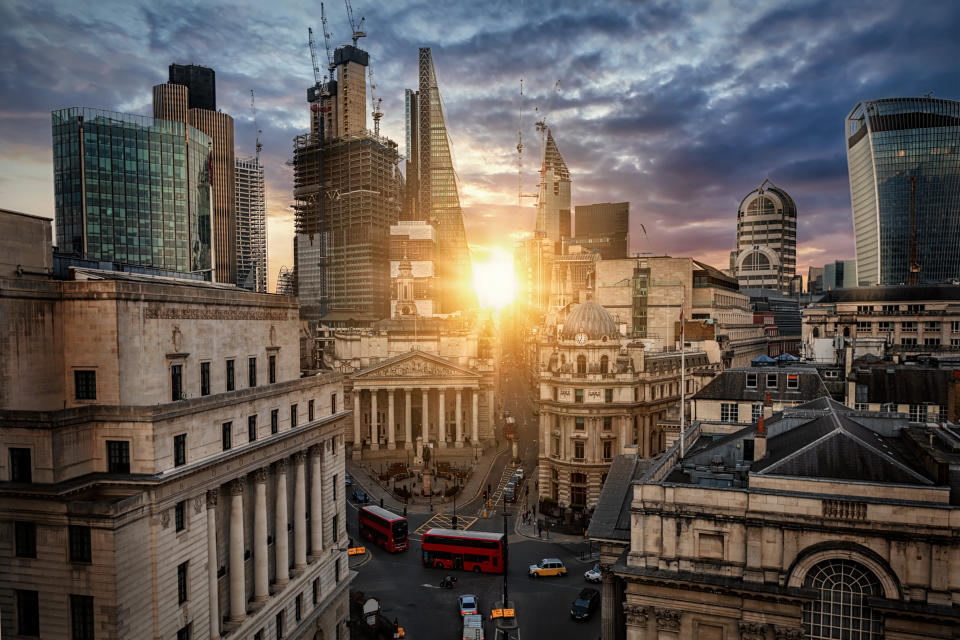 Sunrise behind the City of London, United Kingdom