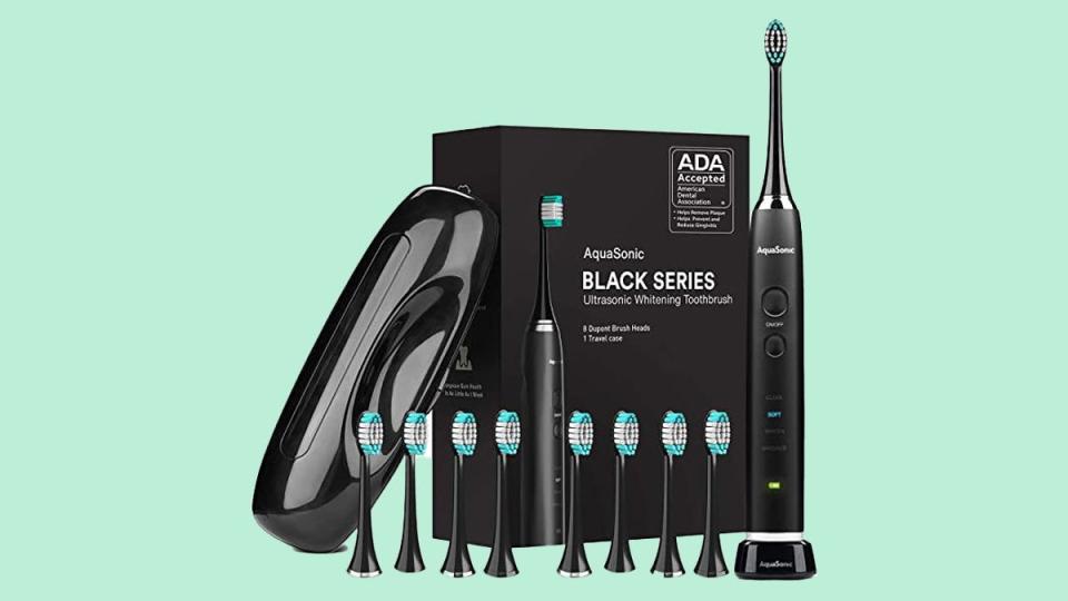 This AquaSonic Black electric toothbrush charges fast and has multiple modes, and Amazon has it for half off today.