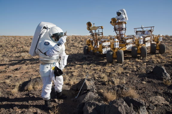 Work at the Mars Desert Research Station will attempt to simulate Mars exploration, similar to this NASA Desert RATS lunar analog mission in 2008. (Crew 133 won't have a rover, though.)