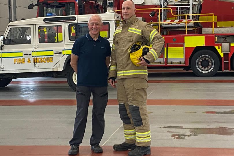 Graham Hindmarch, 47, and his dad Billy, 76, at the new County Durham and Darlington Fire and Rescue Service station.