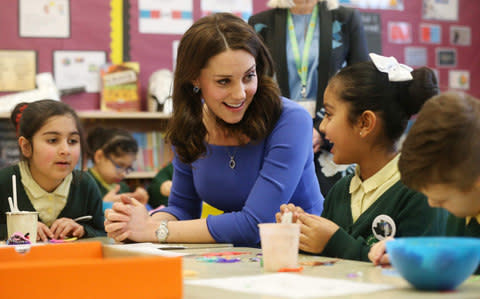 Duchess of Cambridge meets Year 3 pupils during her visit to launch a mental health programme for schools - Credit: Jonathan Brady