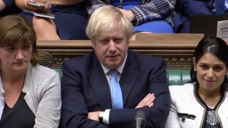 Britain's Prime Minister Boris Johnson is seen after BritainÕs parliament voted on whether to hold an early general election, in Parliament in London