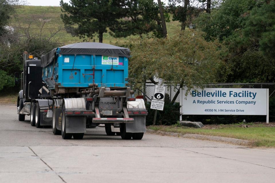 A truck turns into the entry for the Michigan Disposal Inc. hazardous waste processing facility and the Wayne Disposal Inc. hazardous waste landfill, owned by Republic Services, in Wayne County's Van Buren Township on Wednesday, Sept. 20, 2023.