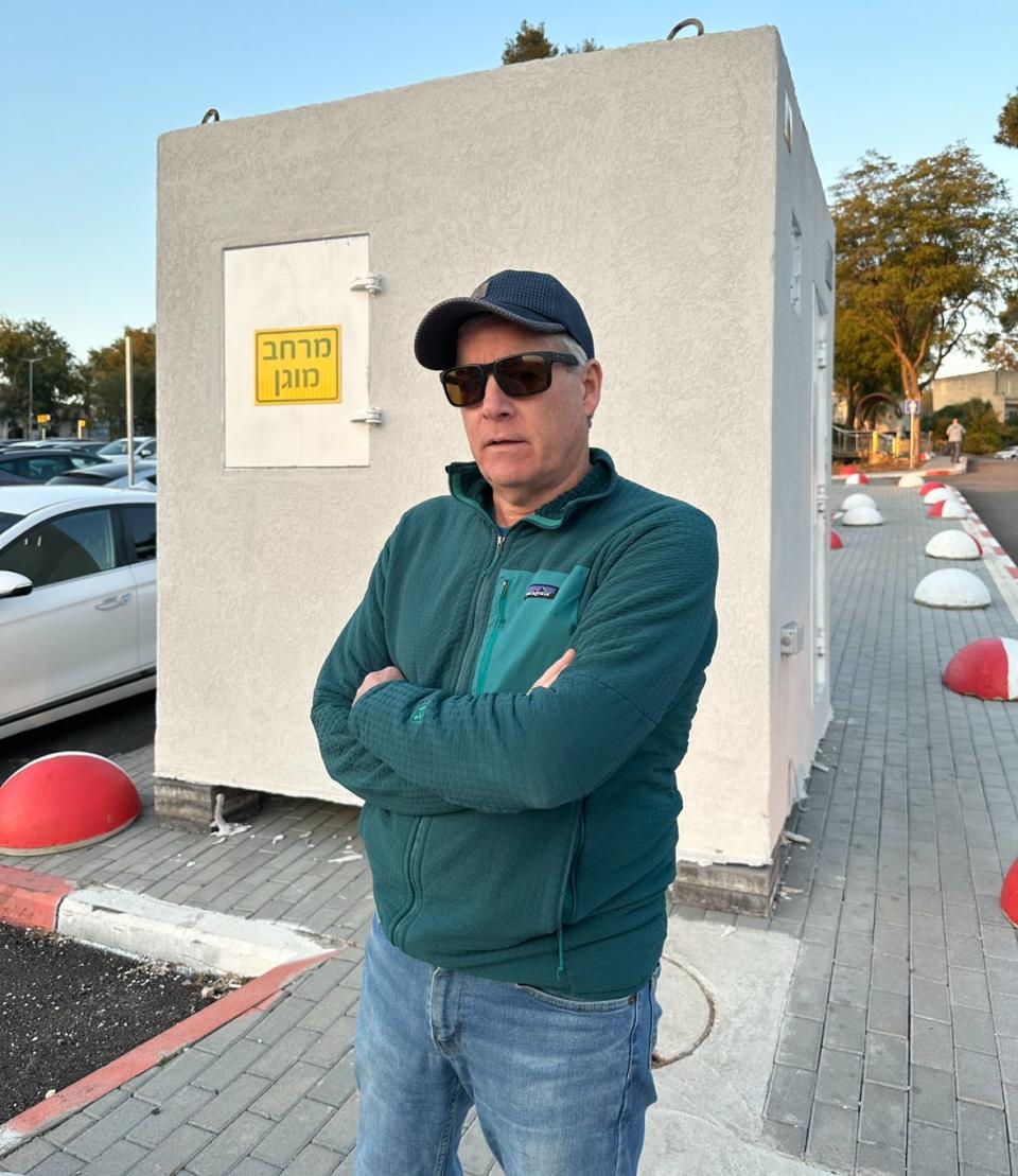 Mark Patinkin stands outside a bomb shelter on the grounds of a hospital in the city of Afula.