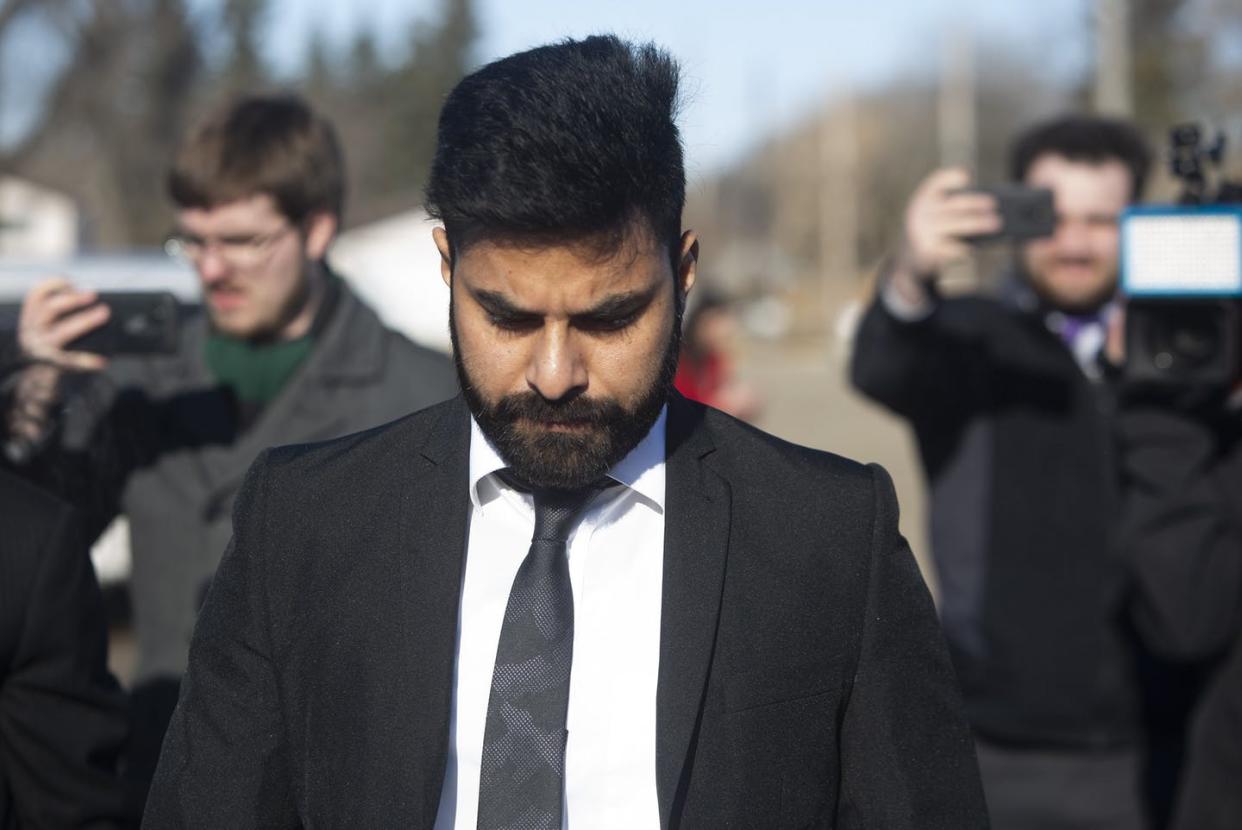 <span class="caption">Jaskirat Singh Sidhu arrives for his sentencing hearing in Melfort, Sask., in March 2019.</span> <span class="attribution"><span class="source">THE CANADIAN PRESS/Kayle Neis</span></span>