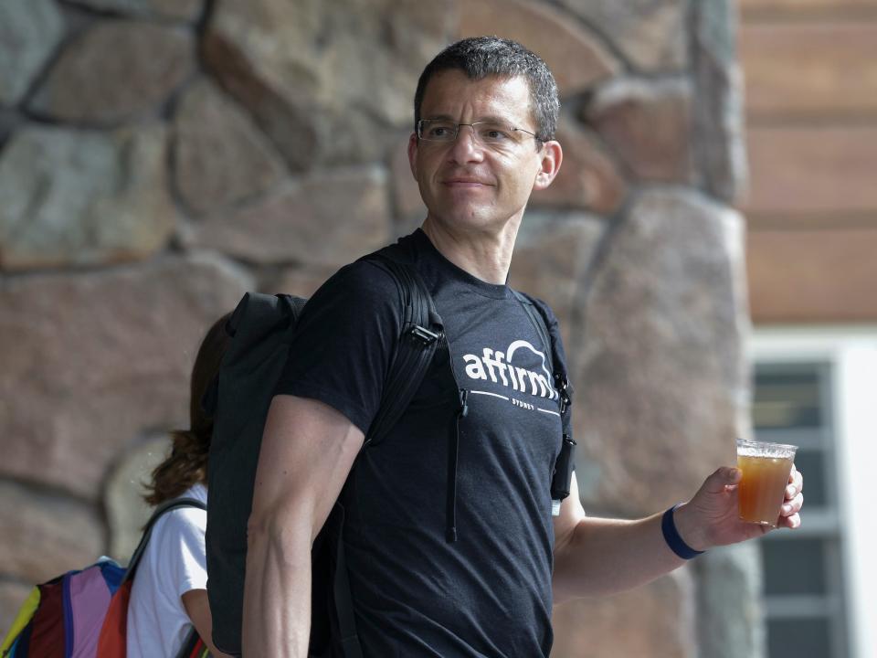 Max Levchin, Affirm CEO, holds drink outside Sun Valley conference