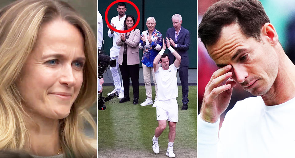 Novak Djokovic, pictured here at Wimbledon paying tribute to Andy Murray.