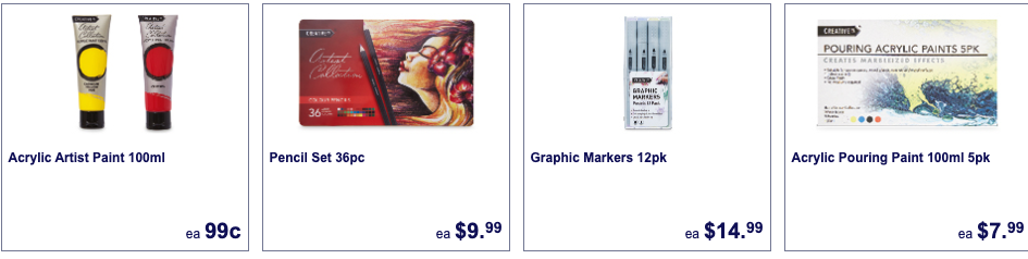 Art supplies on sale as Aldi specials this week.