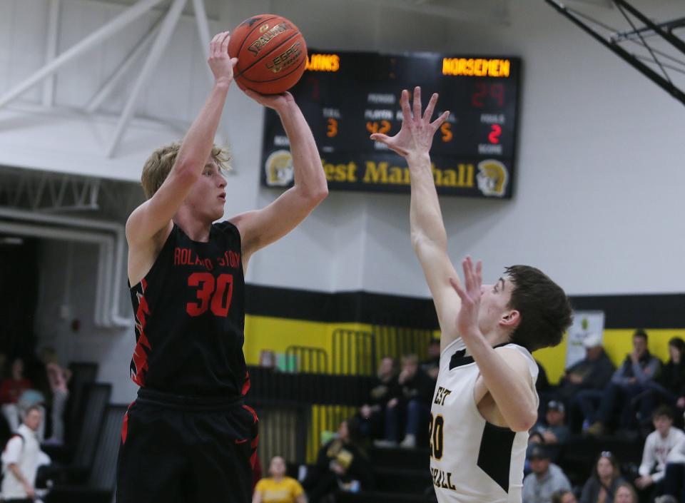 Ben Greenfield stepped up with 15 points and 9 assists during Class 2A No. 2 Roland-Story's 83-33 victory over West Marshall Feb. 7 in State Center. The win wrapped up a second-straight 14-0 HOIC campaign for the Norse.