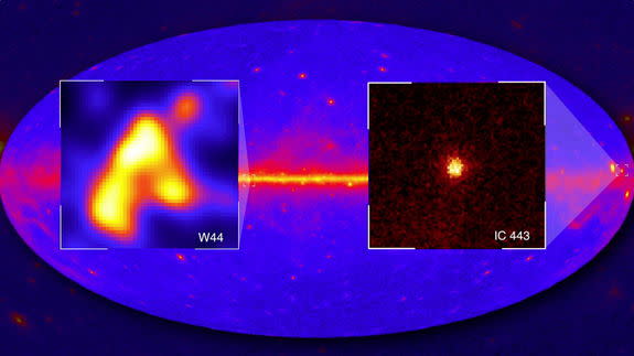 In order to understand the origin and acceleration of cosmic ray protons, researchers used data from the Fermi Gamma-ray Space Telescope, and targeted W44 and IC 443, two supernova remnants located thousands of light years away. Image released