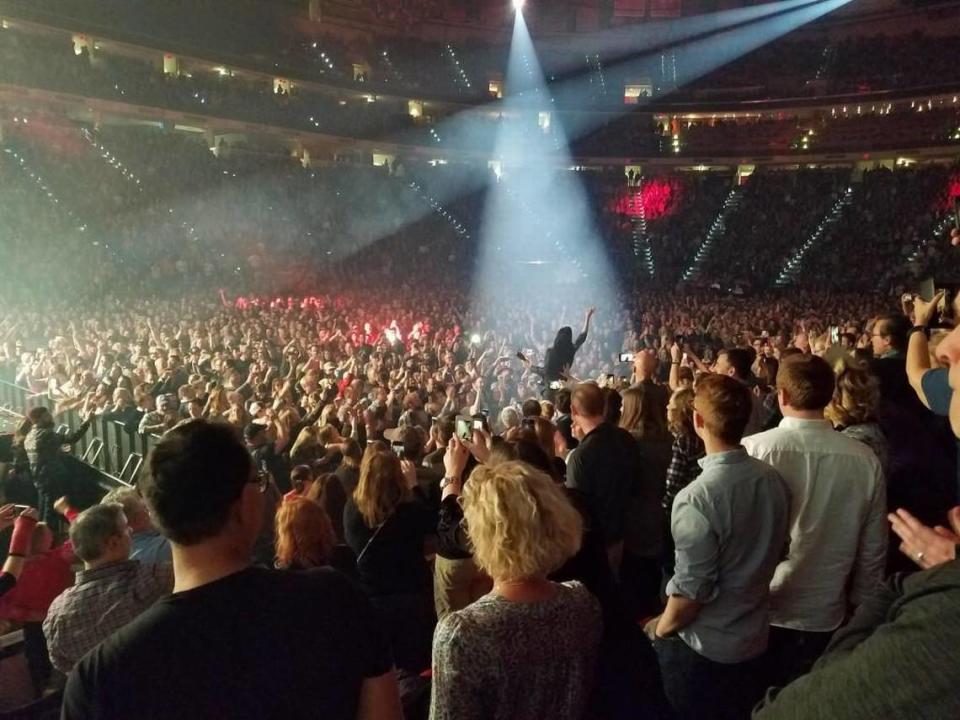 Seth Avett playing out in the crowd during The Avett Brothers’ New Year’s Eve concert at PNC Arena in Raleigh.