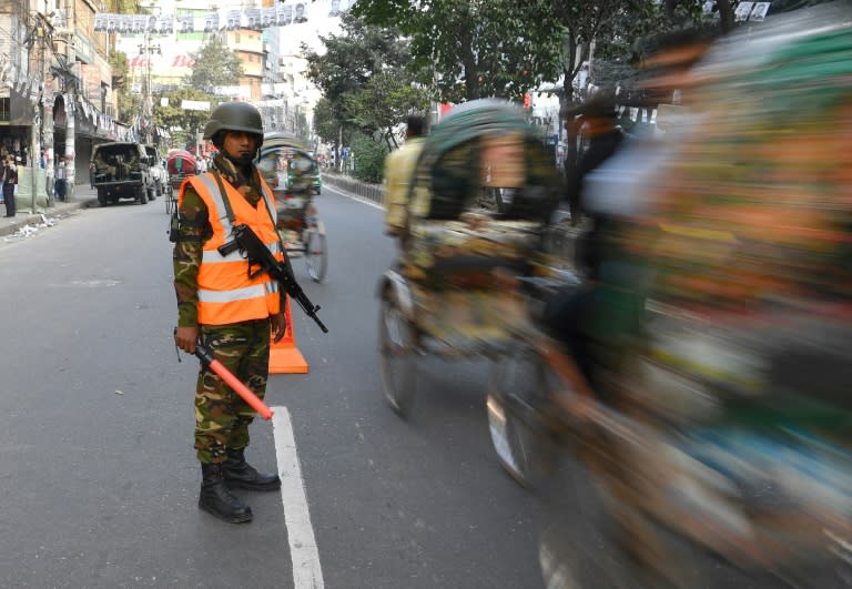 A heavy police presence was evident on the streets of the capital Dhaka ahead of the polls opening on Sunday