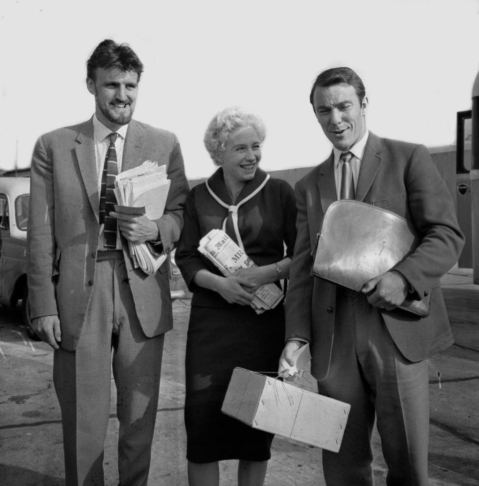 Jimmy Greaves at London Airport with his wife Irene and PFA chairman Jimmy Hill ahead of his move to AC Milan in the summer of 1961 (PA) (PA Archive)