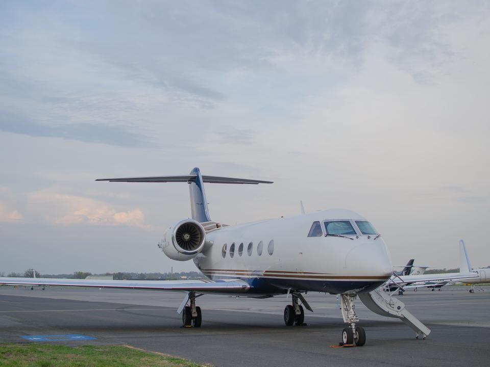 A private jet awaits passengers, while on a taxiway at Teterboro Airport in New Jersey