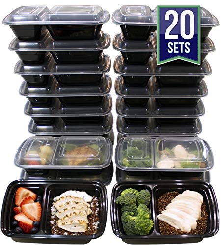 [20 Pack] 32 Oz. 2 Compartment Food Containers Durable BPA Free Plastic Reusable Food Storage Container Microwave & Dishwasher Safe w/Airtight Lid For Portion Control & 21 Day Fix (Amazon) (Amazon / Amazon)