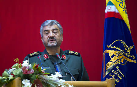 FILE PHOTO: Iran's Revolutionary guards commander Mohammad Ali Jafari speaks during a conference to mark the martyrs of terrorism in Tehran September 6, 2011. REUTERS/Morteza Nikoubazl