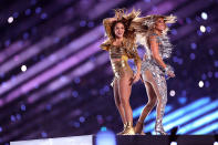 Singers Shakira and Jennifer Lopez perform during the Pepsi Super Bowl LIV Halftime Show at Hard Rock Stadium on February 02, 2020 in Miami, Florida. (Photo by Maddie Meyer/Getty Images)