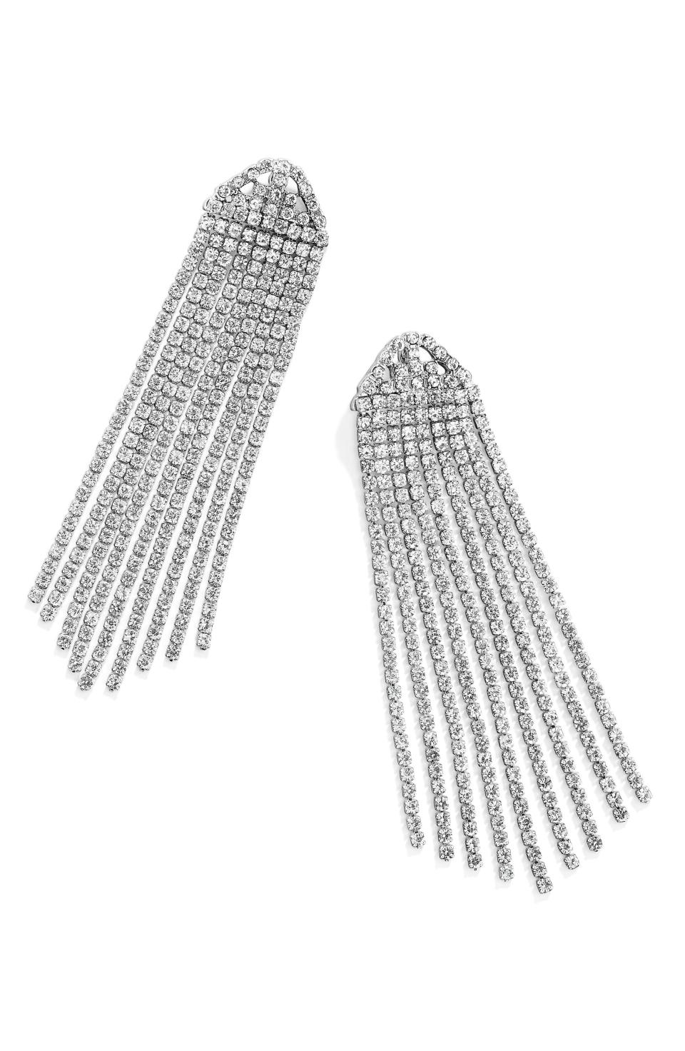 18) Deirdre Crystal Fringe Drop Earrings in Silver