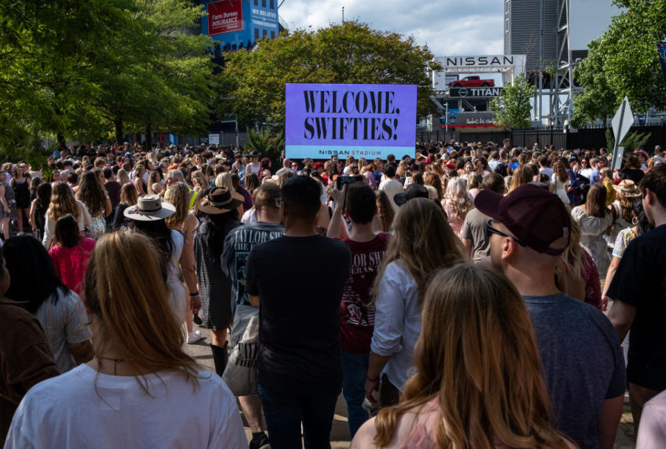 Fans wait in line outside of Nissan Stadium ahead of a Taylor Swift performance in Nashville, Ten., in May.<span class="copyright">Seth Herald—Getty Images</span>