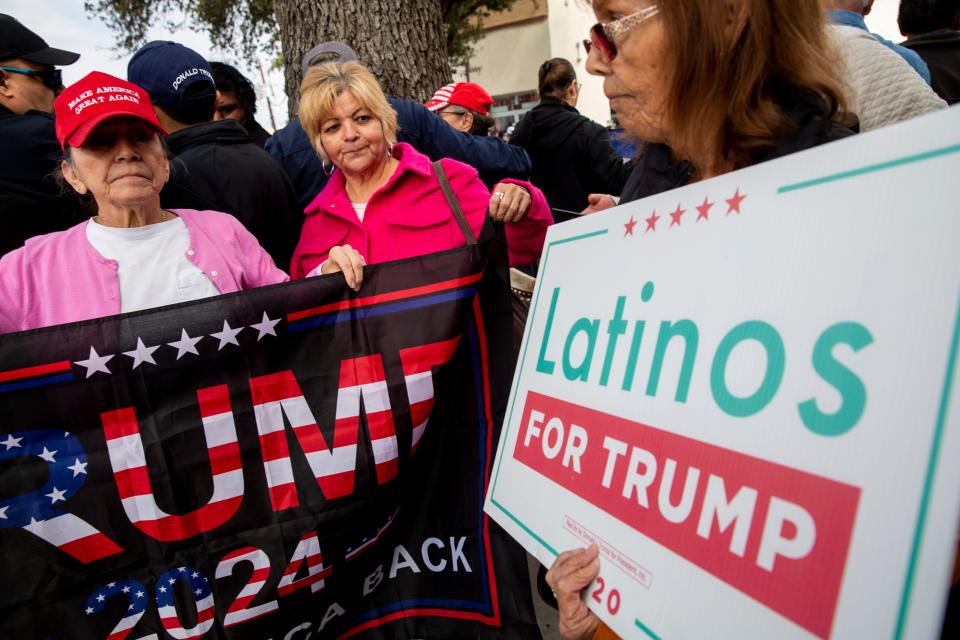 Supporters of Donald Trump await his arrival to Shelby Park in Eagle Pass, Texas prior to TrumpÕs visit to the border community on Feb. 29, 2024.