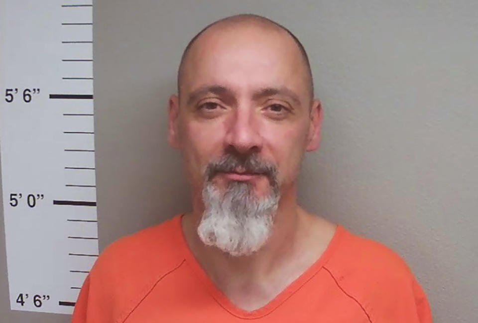This July 9, 2019 booking photo provided by the Cherokee County Sheriff's Office, shows Jeffrey Goodwin, 55, at the Cherokee County Jail in Cherokee, Iowa. Goodwin, who has been determined by the courts to be a sexually violent predator, became obsessed with a state psychologist who was later forced to resign for "boundary violations." (AP Photo/Cherokee County Sheriff's Office)