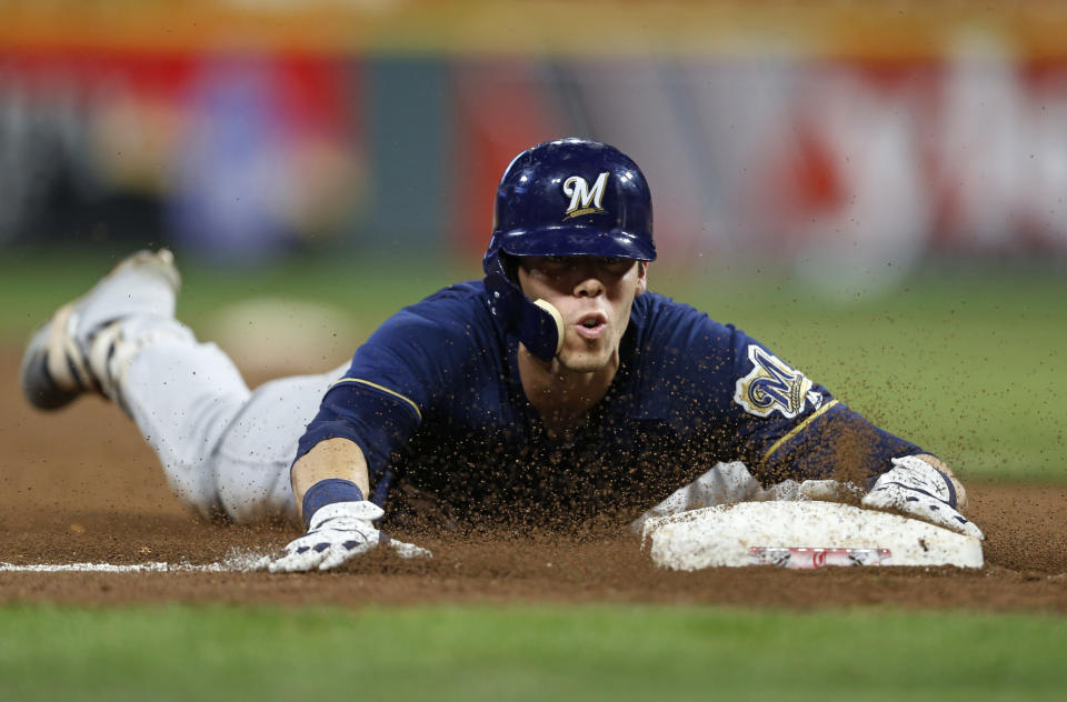 Christian Yelich is on pace for a career year in his first season with the Brewers. (AP Photo)