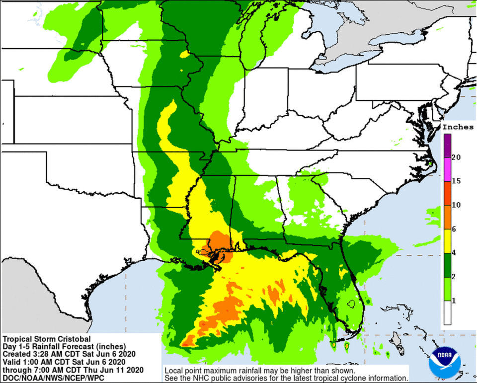 Forecasters say the Mississippi Coast and parts of Louisiana could see the heaviest rain.