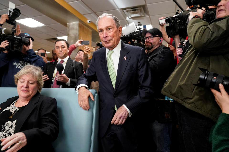 Former New York Mayor Michael Bloomberg arrives to speak with Virginia House Delegate-elect Nancy Guy after launching his presidential campaign in the D'Egg cafe in Norfolk, Virginia, U.S., November 25, 2019.  REUTERS/Joshua Roberts