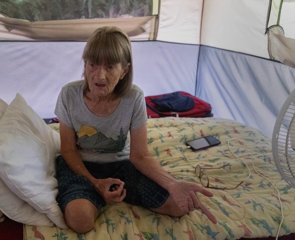 Mary Ellen Mullen talks about life in the homeless camp in Toms River and the problems she’s had that led to her having to live there.