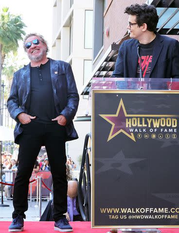 <p>Kevin Winter/Getty</p> Sammy Hagar and John Mayer onstage at the Walk of Fame Star Ceremony on April 30, 2024 in Hollywood