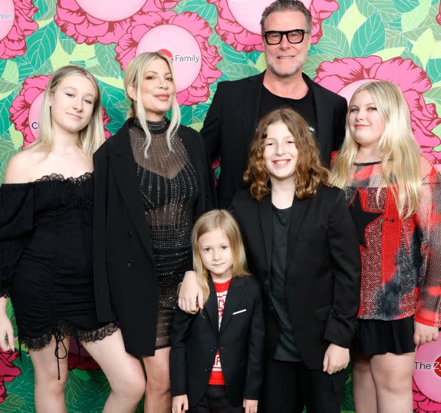 UNIVERSAL CITY, CALIFORNIA – JUNE 10: (L-R) Stella Spelling, Tori Spelling, Beau Spelling, Dean McDermott, Finn Spelling, and Hattie Spelling attend the Luskin Orthopaedic Institute for Children, Stand for Kids Gala at Universal Studios Hollywood on June 10, 2023 in Universal City, California. (Photo by Stefanie Keenan/Getty Images for LuskinOIC)